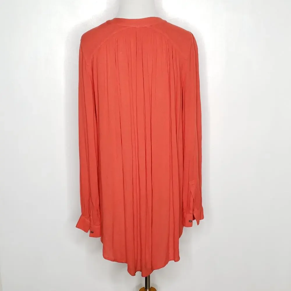 Free People Boyfriend Button Down Gauzy Shirt Red Oversized Rayon Women XS - Picture 4 of 10